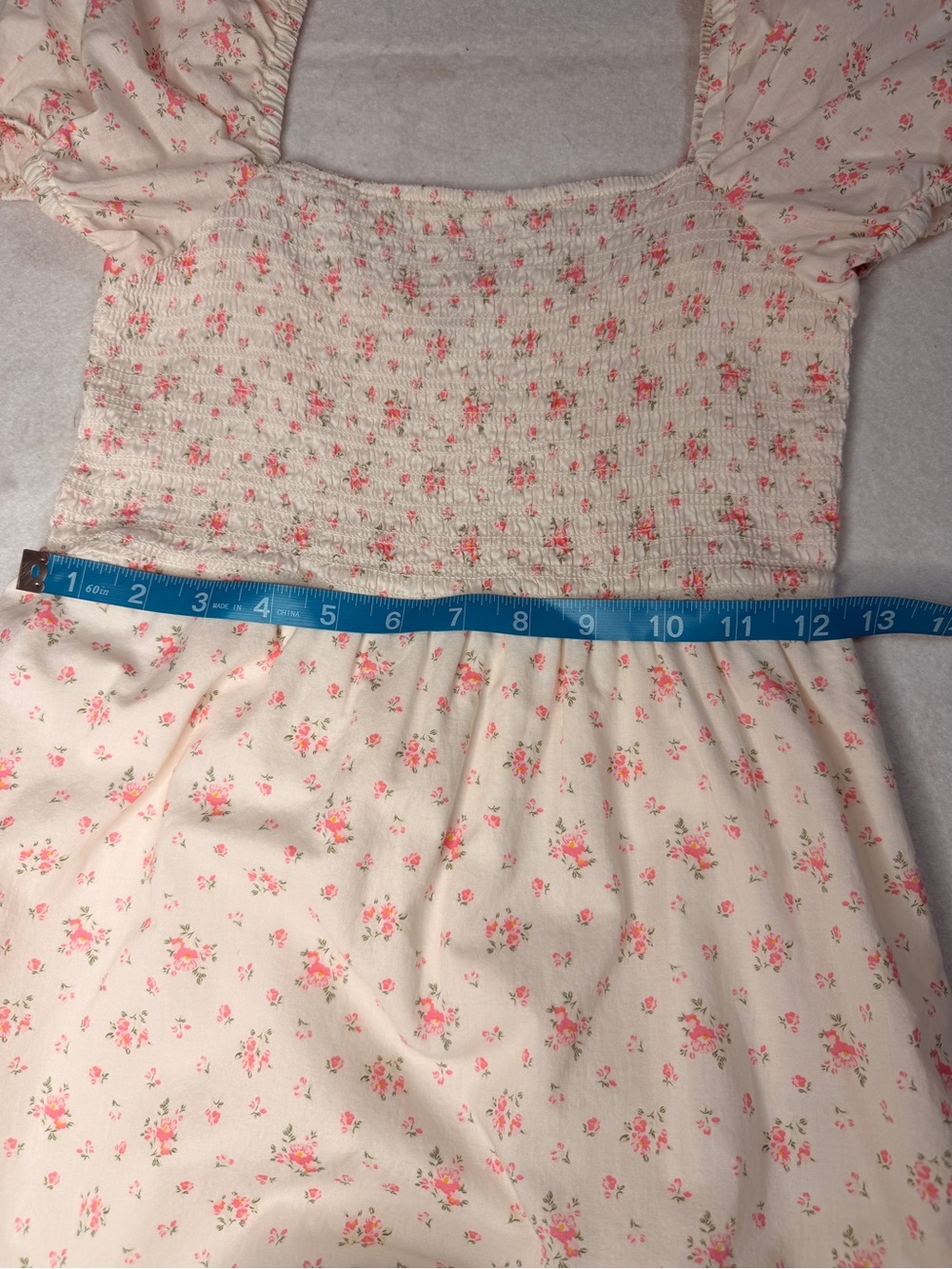 Juniors' Cottage Core Pink Floral Puff-Sleeve Midi Dress with Smocking, Size XS - Picture 11 of 12
